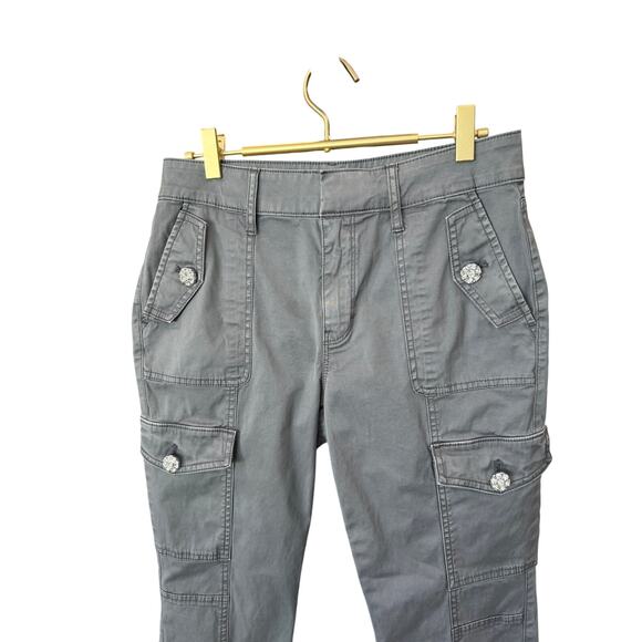WHBM The Slim Olive Cropped Cargo Pants Rhinestone Flap Pockets 8P EUCUC - Picture 3 of 12